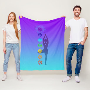Chakra Tree Pose – Cozy Spiritual Fleece for Yoga Blanket