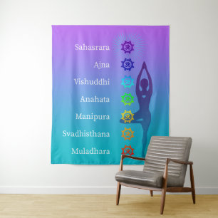 Chakra Tree Pose: Spiritual Art Yoga Meditation Tapestry
