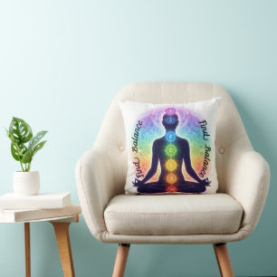 Chakras Meditation Art   Seven Colourful Symbols Throw Pillow