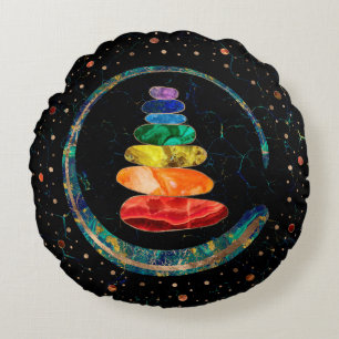 Chakras Zen Stones and Enso circle Round Pillow
