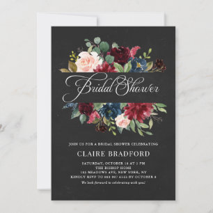 Chalboard Burgundy Floral Frame Fall Bridal Shower Invitation