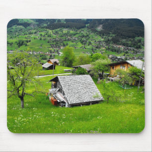 Chalets in an alpine valley in Switzerland Mouse Pad