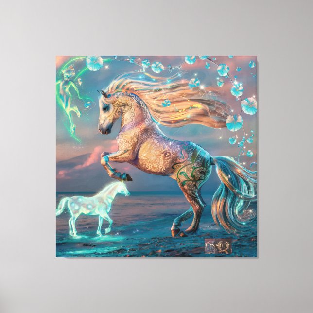 Chaleureux Chevaux De Plage Toile Art (Recto)