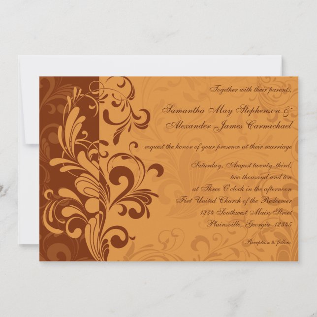 Chaleureux Golden Autumn Swirl Mariage Invitations (Devant)