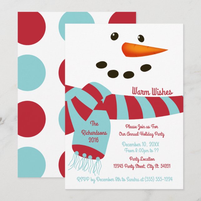 Chaleureux souhaits, Snowman Fête Invitations (Devant / Derrière)