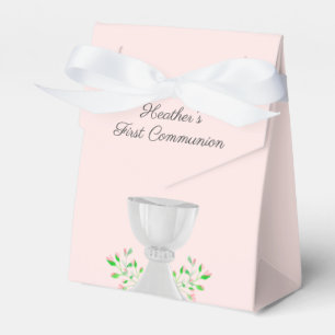 Chalice and Pink Buds Greenery First Communion Favor Box