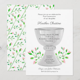 Chalice et Bufs roses Invitations de première comm