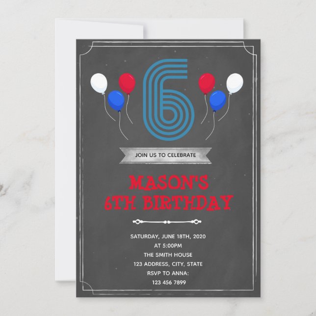 Chalk 6th birthday invitation (Front)