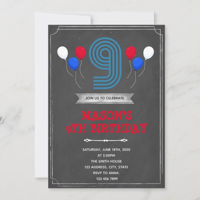 Chalk 9th birthday invitation (Front)