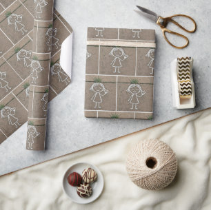 Chalk Art Girl With a Heart Wrapping Paper