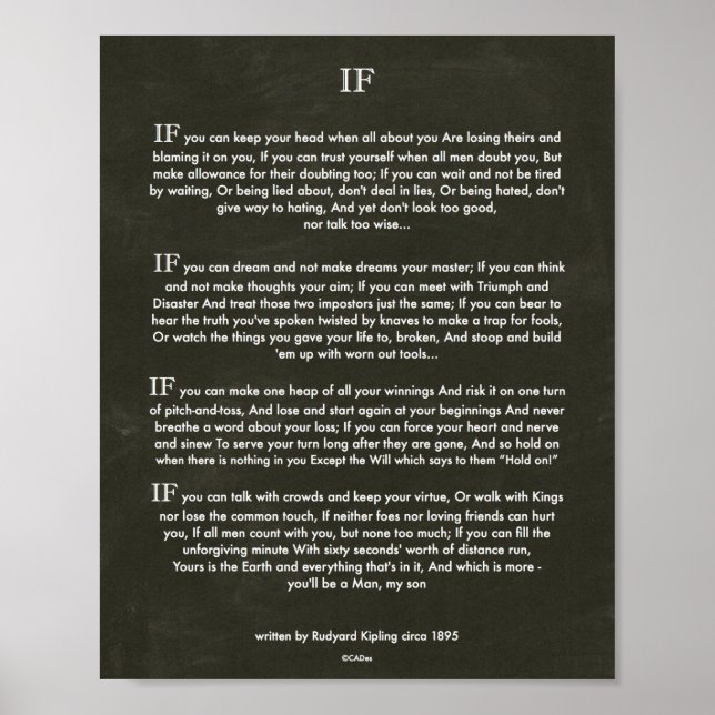 Chalk Art IF Quote by Rudyard Kipling 1895 Poster (Front)