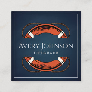 Chalk Blue Lifeguard Life Preserver Ring Square Business Card