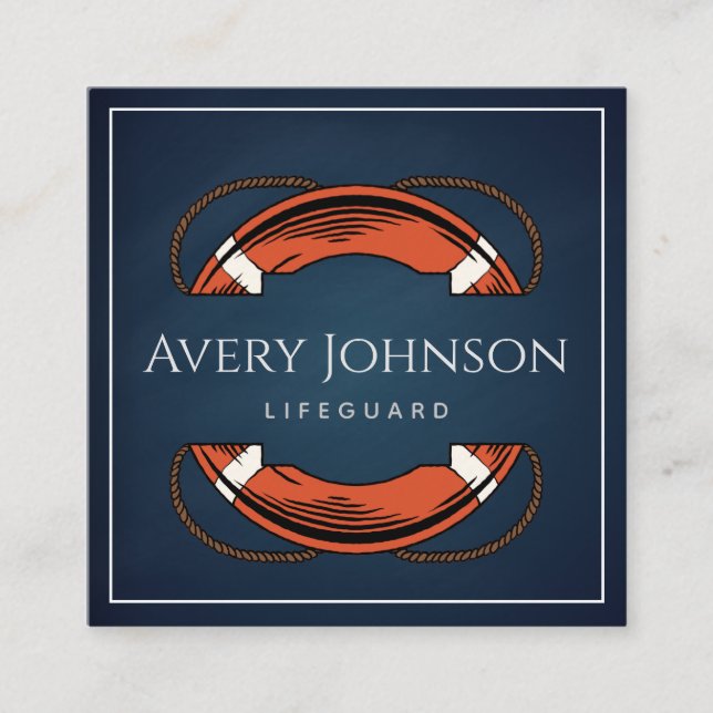 Chalk Blue Lifeguard Life Preserver Ring Square Business Card (Front)