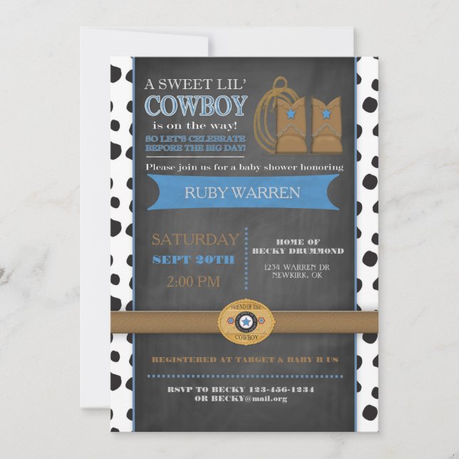 Chalk board Cowboy Baby Invitation (Devant)