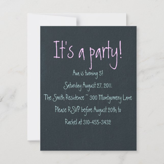 "Chalk Board" Customizable Party Invitation (Front)