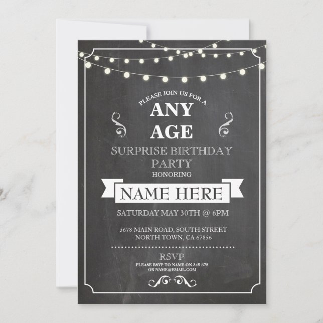 Chalk board Surprise Birthday Party ANY AGE Invite (Front)
