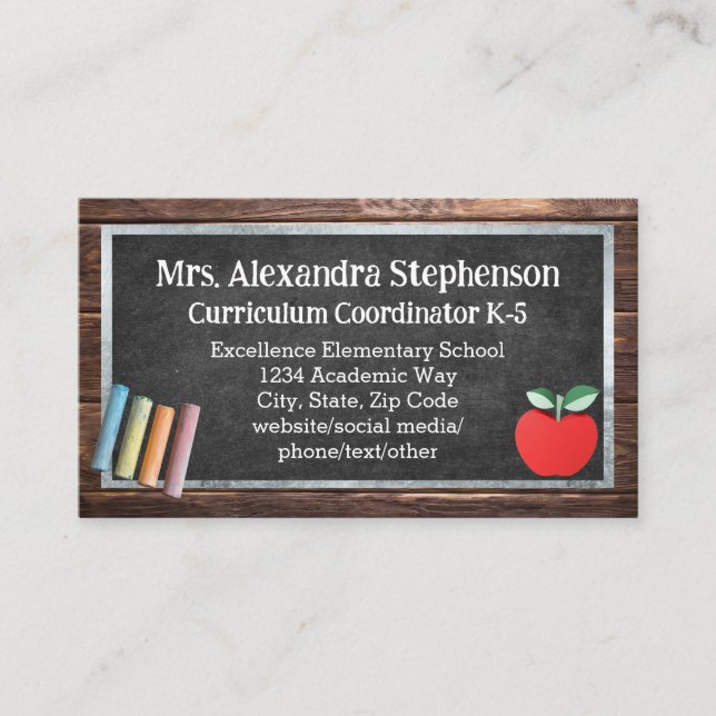 Chalk Board Teacher Education School  Business Card (Front)