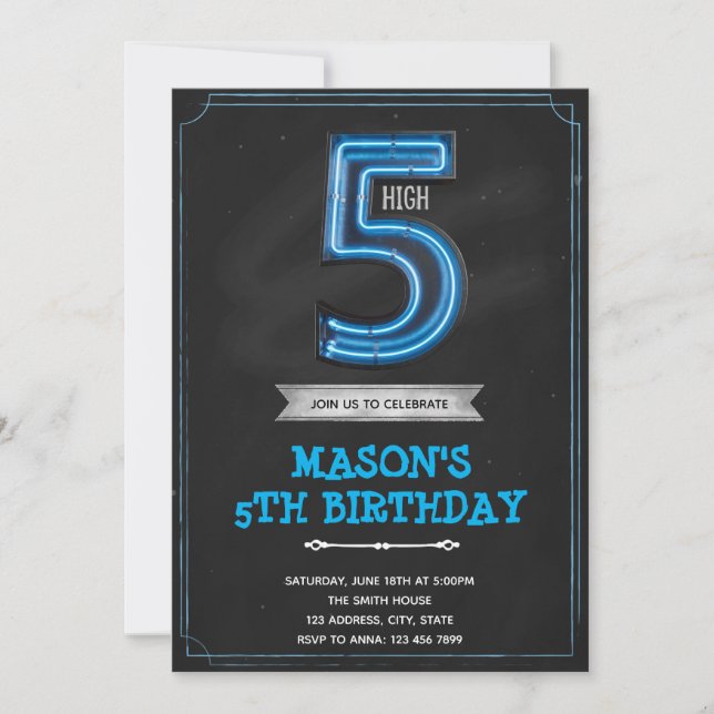 Chalk boy 5th birthday Invitation (Front)