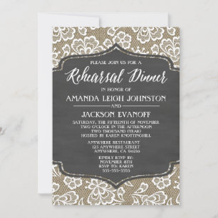Chalk Burlap and Lace Rehearsal Dinner Invitations