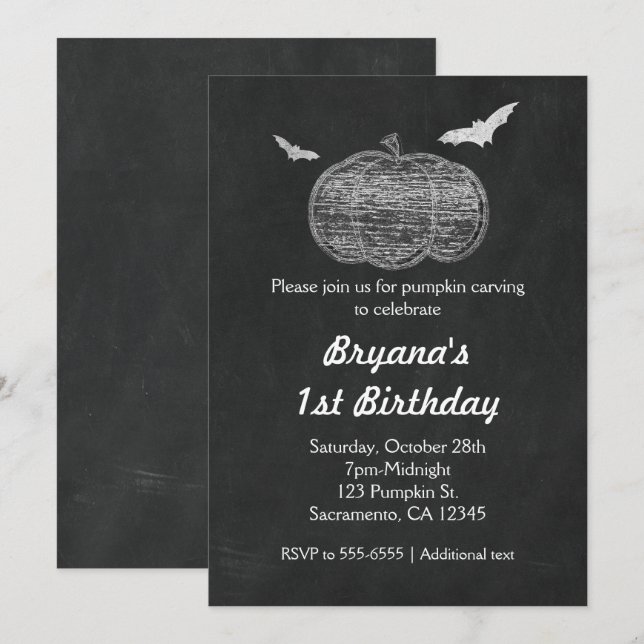 Chalk Citrouille Chalkboard Halloween Invitations (Devant / Derrière)
