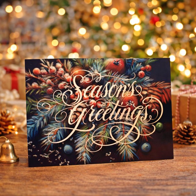 Chalk Drawing Christmas Floral Season's Greetings Holiday Card (Creator Uploaded)