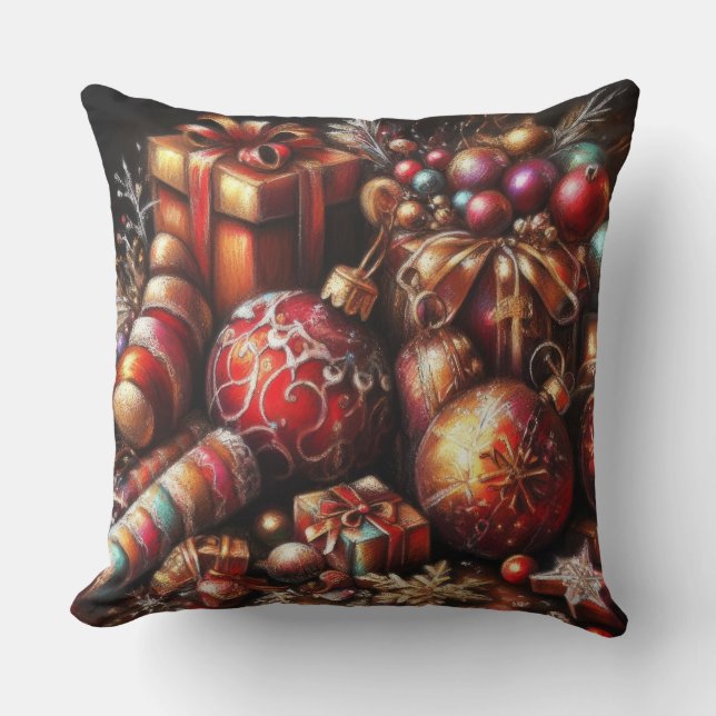Chalk Drawing Christmas Gift Candy Ornament Throw Pillow (Front)
