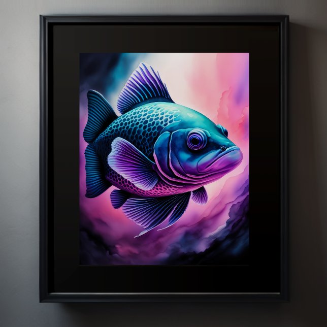 Chalk Drawing of Fish on Black IV Poster (Creator Uploaded)