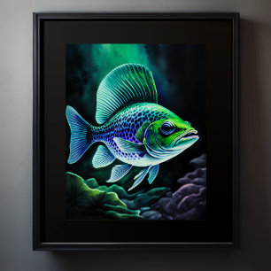 Chalk Drawing of Fish on Black Poster