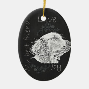 Chalk Drawing of Golden Retriever Ceramic Ornament