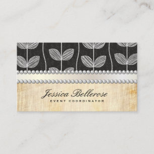 Chalk Drawn Leaf Pearls Vintage Background Business Card