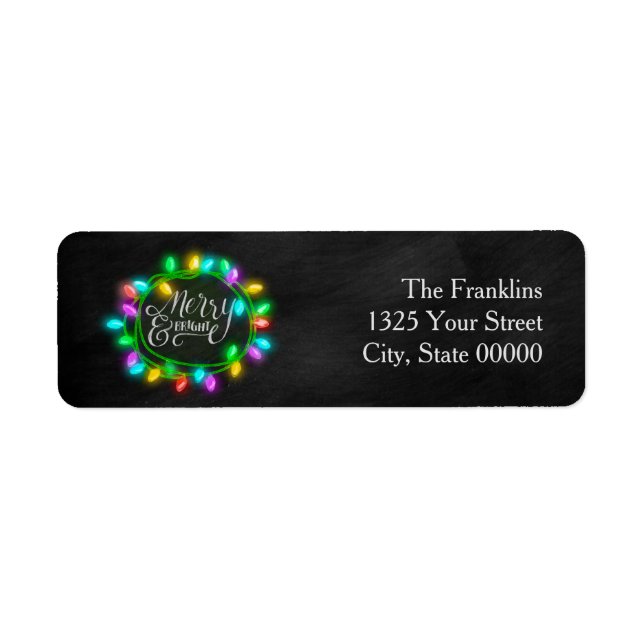 Chalk Drawn Merry and Bright with Lights (Front)