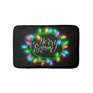 Chalk Drawn Merry and Bright with Lights Bath Mat