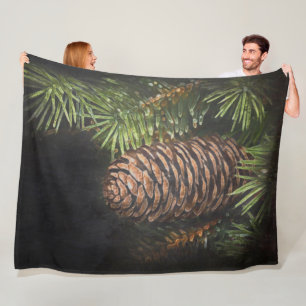 Chalk Drawn Pinecone and Pine Needles Fleece Blanket