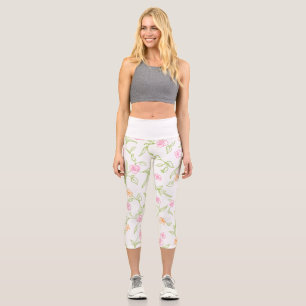 Chalk Drawn Roses Background Capri Leggings