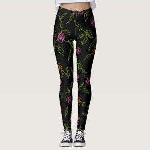 Chalk Drawn Roses Background Leggings