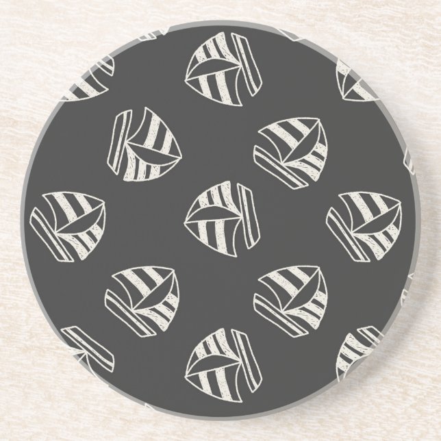 Chalk Drawn Sailboat Pattern Coaster (Front)