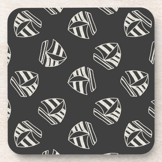 Chalk Drawn Sailboat Pattern Coaster (Front)