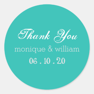 Chalk Flourish Teal Rustic Wedding Thank You Classic Round Sticker