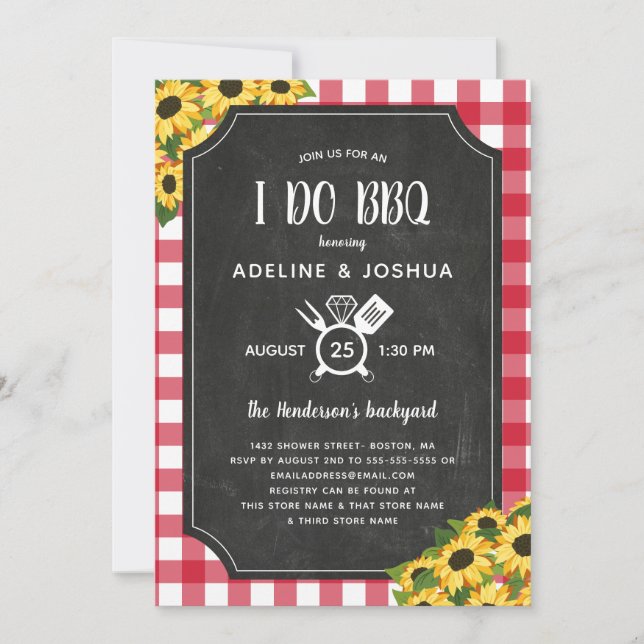Chalk Gingham Sunflowers I Do BBQ Couple's Shower Invitation (Front)