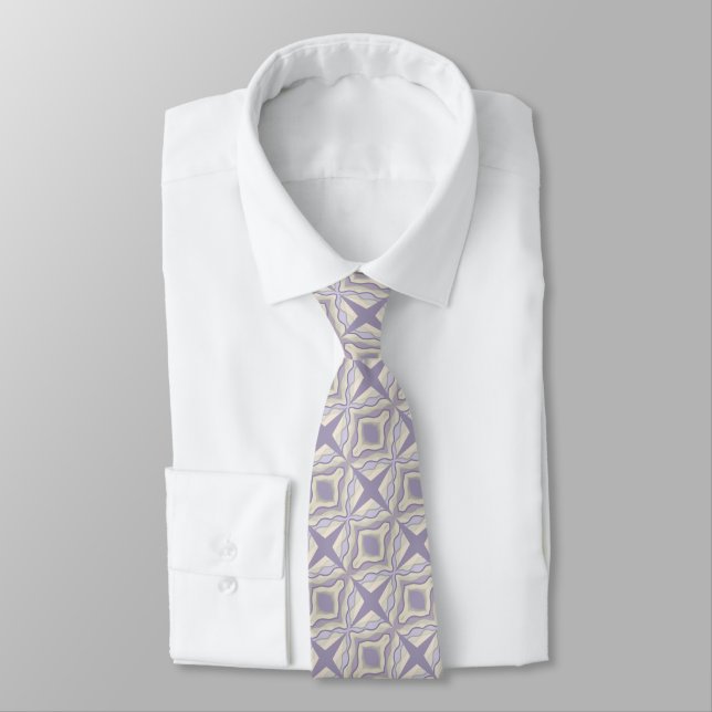 Chalk Grey Lavender Octagon Star Geometric Design Tie (Tied)