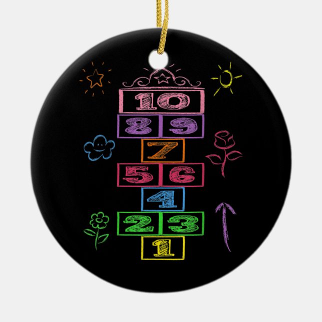 Chalk Hopping Game Hopscotch Cute Funny Colourful Ceramic Ornament (Front)