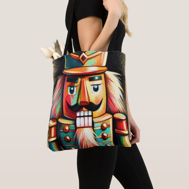 Chalk Illustrated Christmas Nutcracker Tote Bag (Close Up)