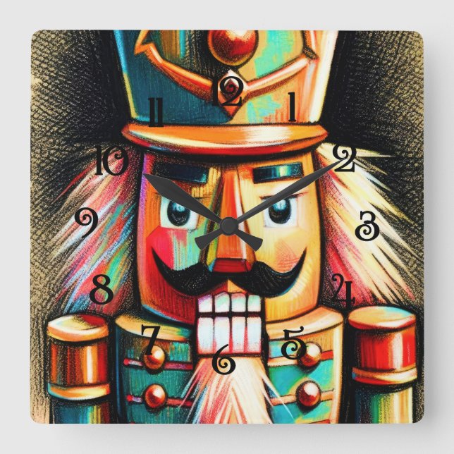 Chalk Illustration Christmas Nutcracker II Square Wall Clock (Front)