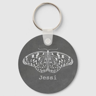 Chalk Inspired Butterfly Personalized Keychain