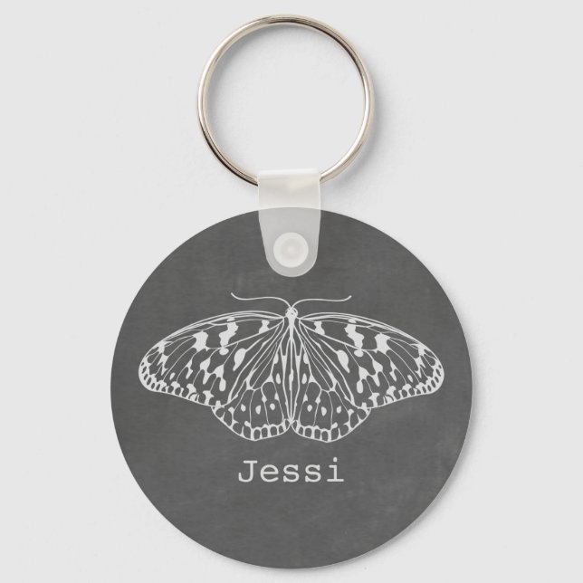 Chalk Inspired Butterfly Personalized Keychain (Front)