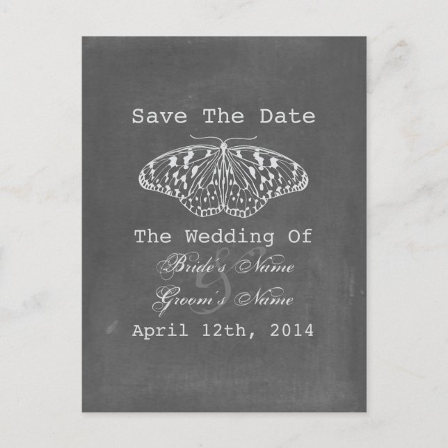 Chalk Inspired Butterfly Save The Date Announcement Postcard (Front)