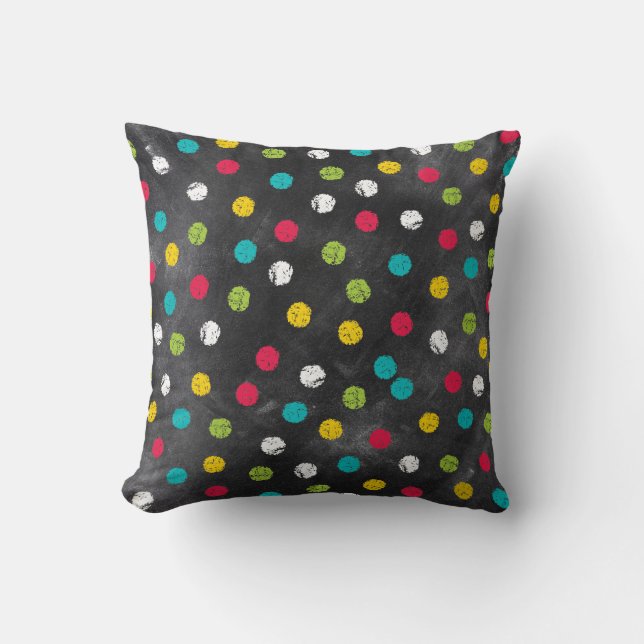 Chalk It Up! Rainbow Polka Dots – Chalkboard Print Throw Pillow (Front)