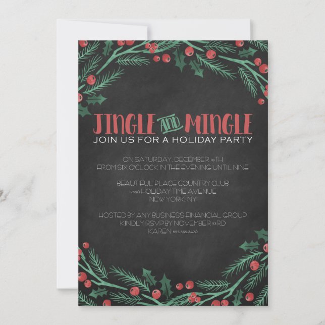 Chalk Jingle and Mingle Holiday Party Invitations (Front)