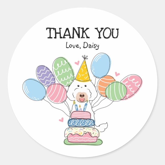Chalk Labradoodle Birthday Favour Tags Sticker (Front)