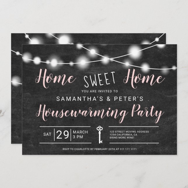 Chalk lights home sweet home housewarming party invitation (Front/Back)